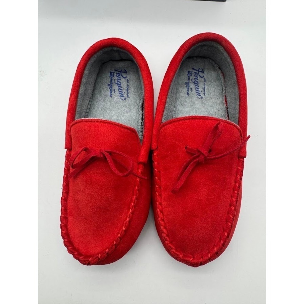 Original Penguin Kids Red Moccasin Slippers Fleece Lined House Shoes Size 4